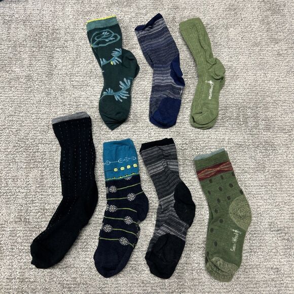 Smartwool Socks Womens Medium 7-9.5 Used Lot Of 7 Calf Blue Green Skiing Hiking - Picture 1 of 6